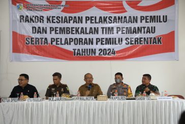 Wali kota Kotamobagu Pimpin Rakor Kesiapan Pelaksanaan Pemilu dan Pembekalan Tim Pemantau serta Pelaporan Pemilu Serentak Tahun 2024